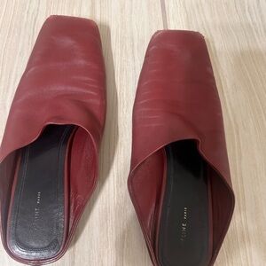 Celine Red Leather Square-Toe Mules